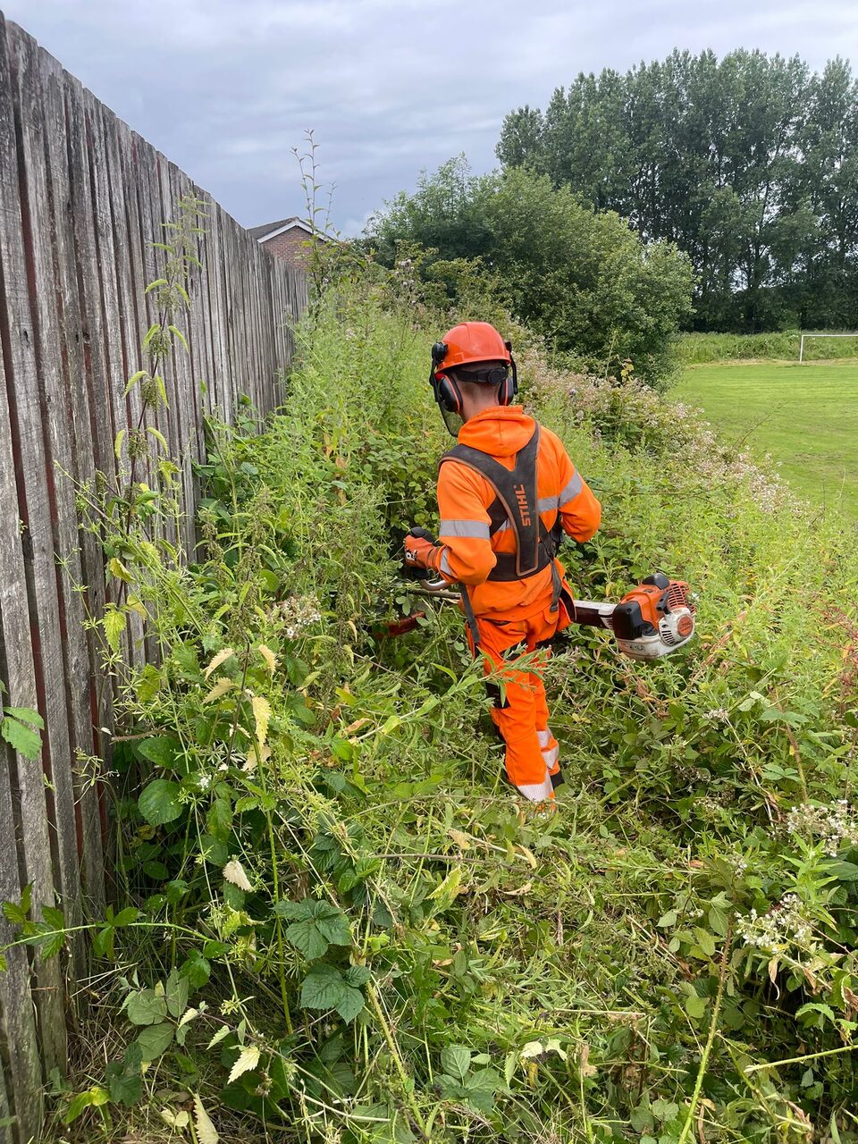 GGT operative strimming overgrown boundary vegetation